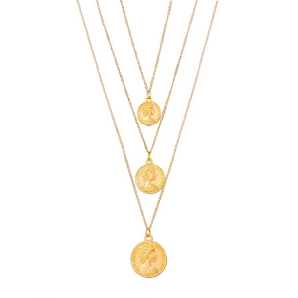 Women Fashion Vintage Carved Coin Multi-Layer Pendant Long Necklace(Gold)