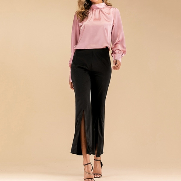 Trumpet Split Wide Leg Slacks (Color:Black Size:L)