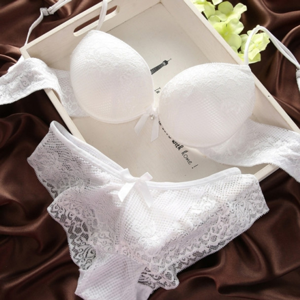 Lace Sexy Thin Underwear Vintage Solid Color Bra Set, Size:80B(White)