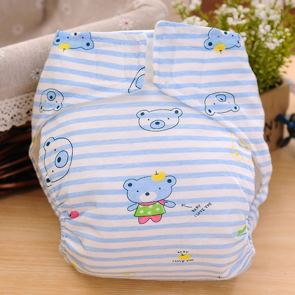 Cartoon Bear Pattern Waterproof Breathable Baby Cotton Cloth Diaper Blue, Size:L