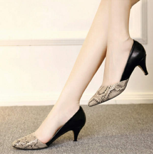 Snake Pattern Pointed Toe Pumps Women Sexy Thin High Heels, Size:40(Black 5cm)