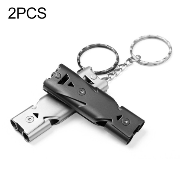 2 PCS Aotu AT6637 Stainless Steel Outdoor Double Tube Survival Safety Whistle, Random Color Delivery