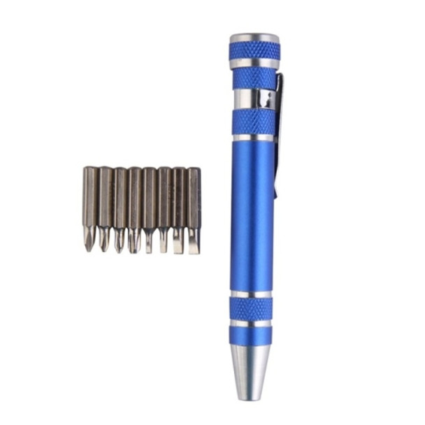 8 In 1 Multifunctional Mini Aluminum Tool Pen Screwdriver Set(Blue)