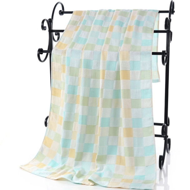 Double Gauze Cotton Bath Towel Adult Baby Water-absorbing Quick-drying Bath Towel(Blue Grid)