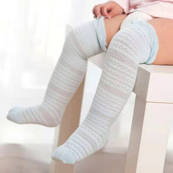 3 Pairs Baby Girls Soft Knee High Socks Toddler Kids Long Cotton Socks, Size:M(Blue)