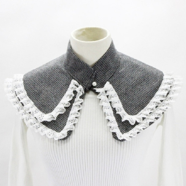 Woolen Small Cape Collar Lace Shawl Houndstooth Pattern Sweater Decorative Fake Collar(As Show)