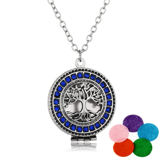 Multi-drill Color Life Tree Aromazer Diffuser Pendant Necklace(NX148+Silver+Dark Blue Diamond +5 Color Slices)
