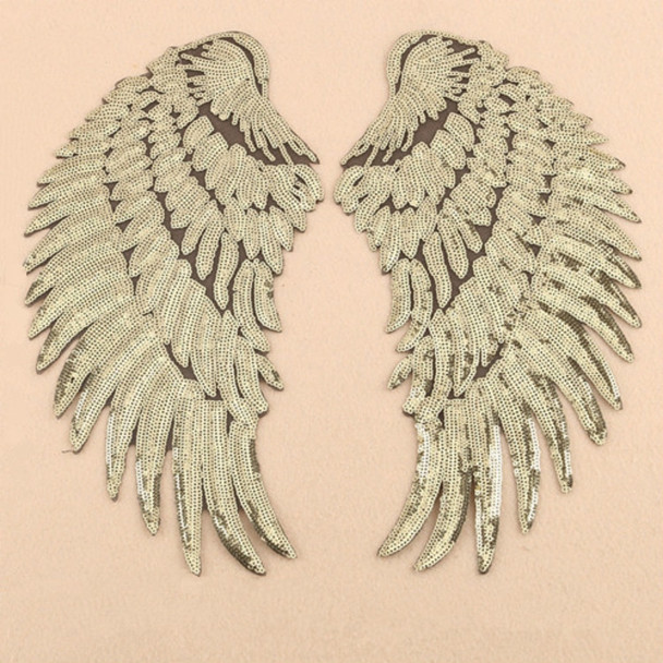 Gold A Pair Sequin Feather Wing Shape Clothing Patch Sticker DIY Clothing Accessories, Size:Middle 26.5 x 26cm