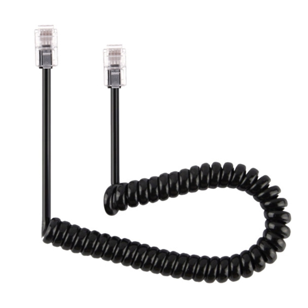 4 Core Male to Male RJ11 Spring Style Telephone Extension Coil Cable Cord Cable, Stretch Length: 2m(Black)