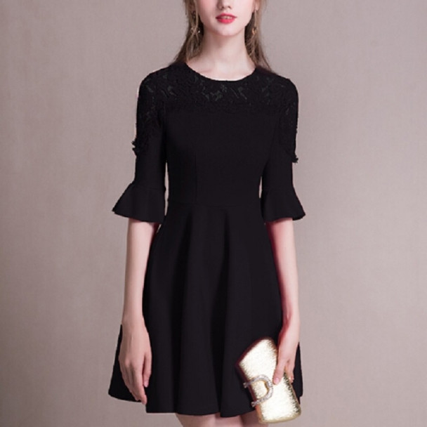 Half Sleeve Lace Short Slim Party Dress Dress Dress, Size:S(Black)