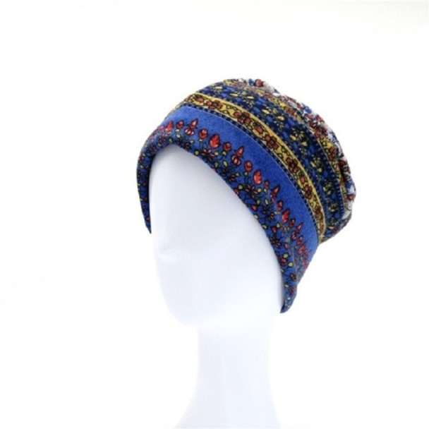 Small Floral Double-layer Warm Sleeve Cap Turban Cap Scarf, Size:56-60cm(Blue)