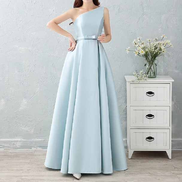 Satin Long Bridesmaid Sisters Skirt Slim Graduation Gown, Size:M(Ice Blue F)