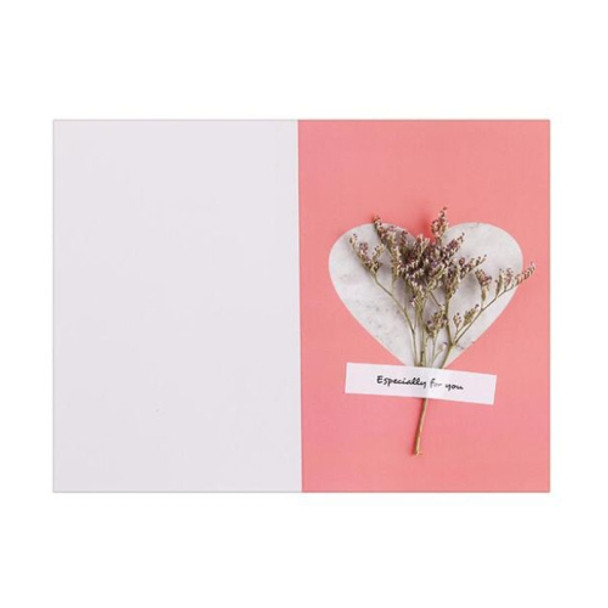 2 Pcs Pink Love Marble Pattern Handmade DIY Dried Flowers Holiday Thanksgiving Greeting Card(Lover Grass)