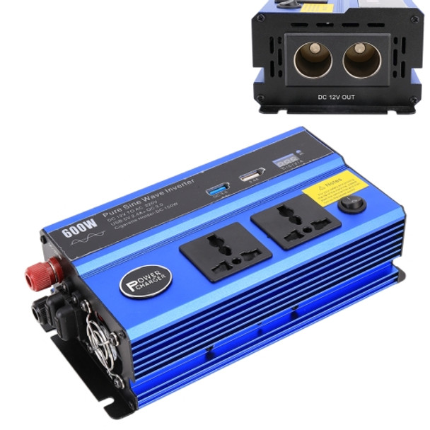 600W DC 12V to AC 220V Car Multi-functional Pure Sine Wave Power Inverter, Random Color Delivery