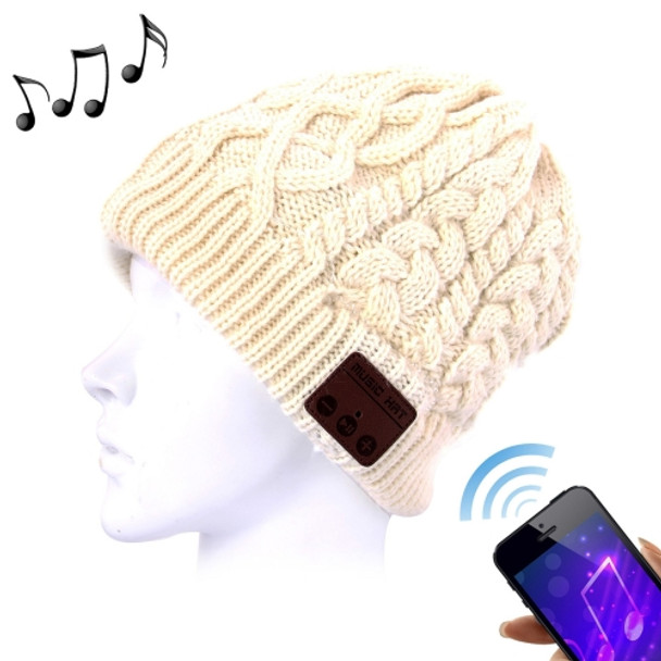 Wavy Textured Knitted Bluetooth Headset Warm Winter Beanie Hat with Mic for Boy & Girl & Adults(Beige)