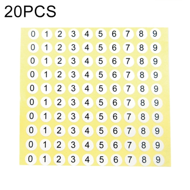 20 PCS Round Shape Number Sticker Shoe Size Label, Number 0-9