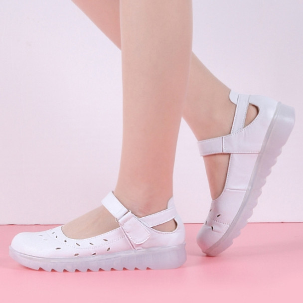 Air Cushion Nurse Shoes Non-slip Soft Bottom Breathable Flat Women Shoes Work Shoes, SIZE:33(White PVC)