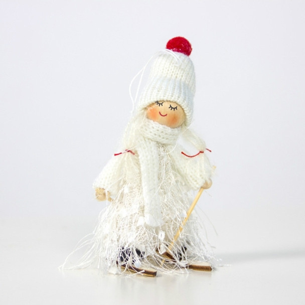 2 PCS Christmas Wool Tassel Ski Doll Accessories Scene Decoration(White)