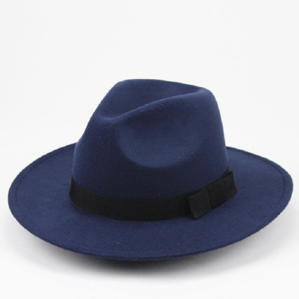 Men / Women Retro British Style Wool Jazz Cap Big Edge Sun Hat(Navy)