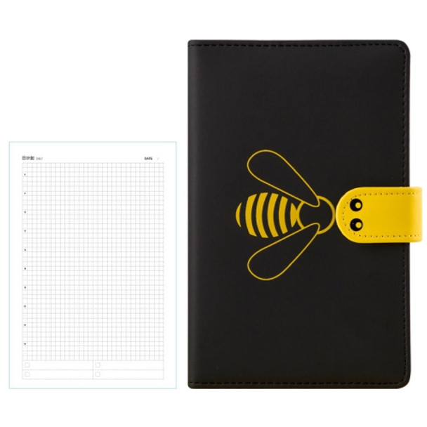 A6 Bee Pattern PU Cover Thread-bound Notebook Diary Book (Black-Plaid)