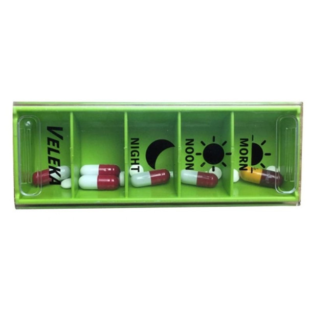 VELEKA Portable Storage Five-Case Small Medicine Box with Sliding Cover(Green)