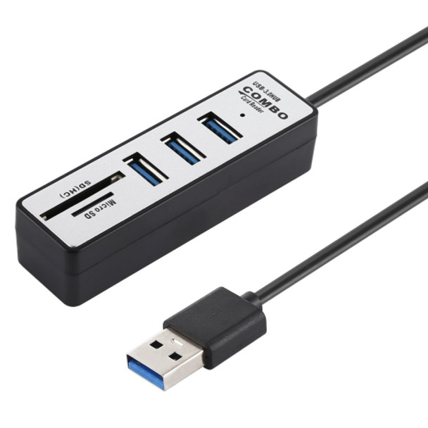 2 in 1 TF / SD Card Reader + 3 x USB 3.0 Ports to USB 3.0 HUB Converter, Cable Length: 26cm(Black)
