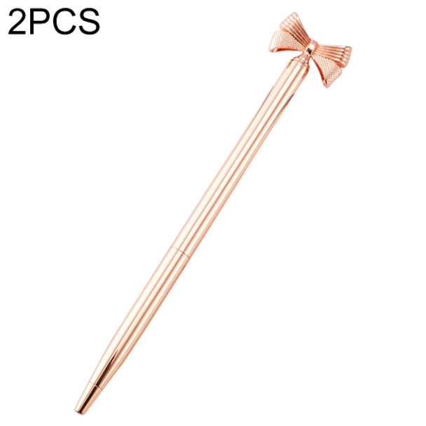 2 PCS Cute Bow Ballpoint Pen Metal Ball Pen Fashion School Office Supplies Students Gift(Electroplated rose gold)