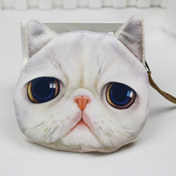 3D Cat Face Animal Change Money Bag Fashion Cute Small Zipper Bag(White)