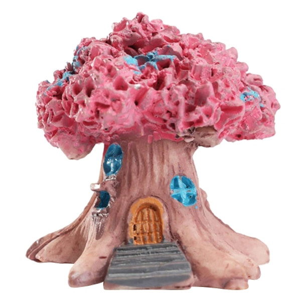 Micro Landscape Flower Pot Decoration Fleshy Cartoon Construction Toy Big Tree House Resin Decoration(Pink)