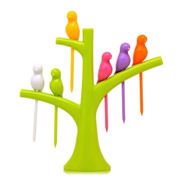 Creative Fashion Treetop Bracket Birdie Fruit Fork Set Environmentally Friendly Easy to Place Fruit Sign(Green)