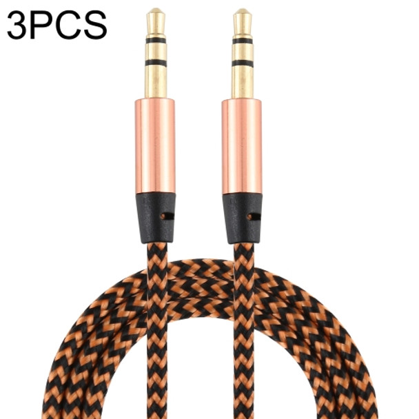 3 PCS K10 3.5mm Male to Male Nylon Braided Audio Cable, Length: 1m(Gold)