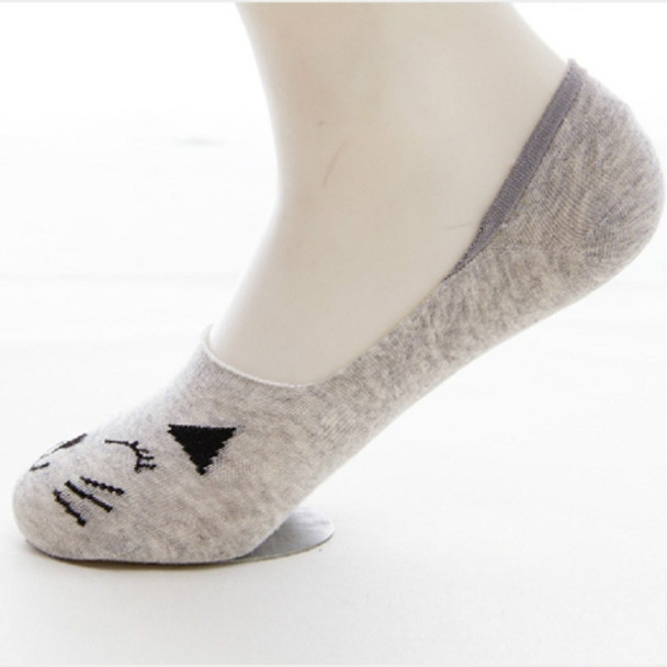 2 PCS Cartoon Cat Cotton Invisible Socks Shallow Mouth Silicone Sailboat Socks, Size:One Size(Gray)