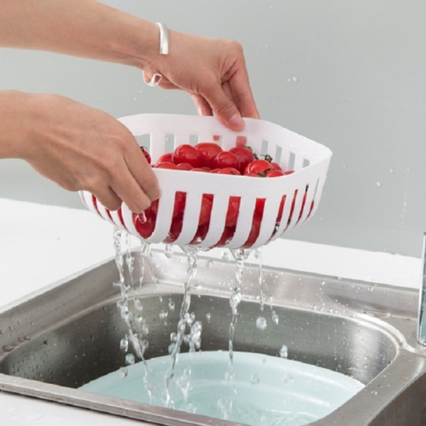 Hollow Fruit Basin Household Fruit Drain Basket Kitchen Vegetable Washing Plastic Basin(White)