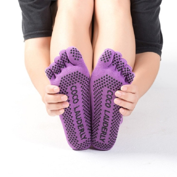 A Pair, Solid Color Non-slip Sweat-absorbent Yoga Socks Split Toe Socks for Women, Size:One Size(Purple)