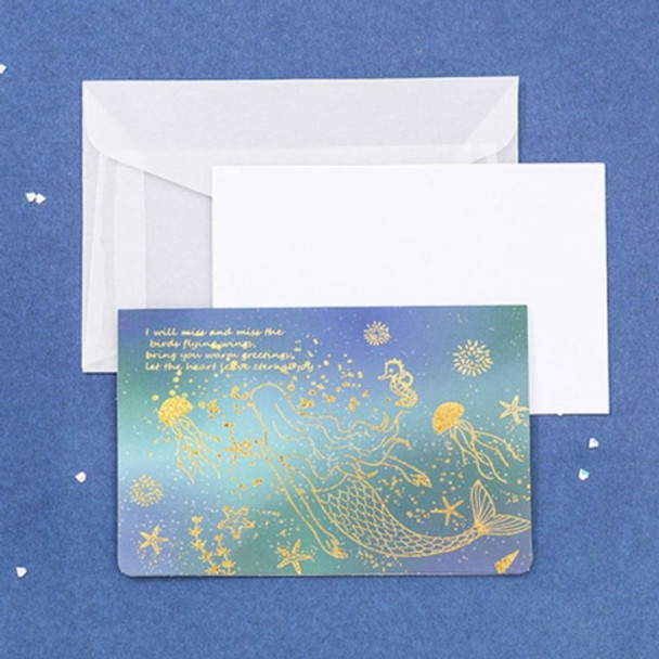 3 PCS Sulfuric Acid Paper Bronzing Folding Greeting Card Holiday Birthday Postcard Beautiful Envelope Set(Sea and Star)