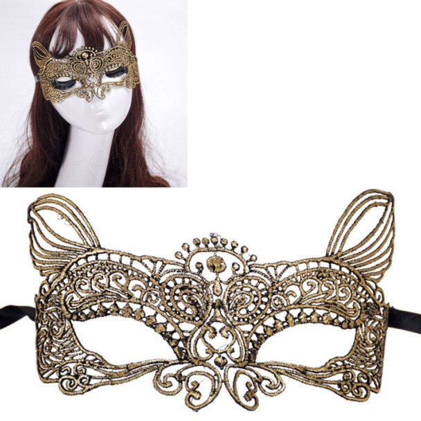 Halloween Masquerade Party Dance Sexy Lady Bronzing Lace Cat King Mask(Gold)