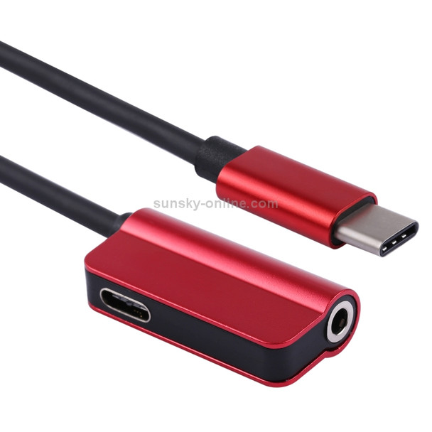 2 in 1 Cable Fast Charge Type-C Male to Type-C Female + 3.5mm Female Jack Headphone Adapter Converter, Supports Audio and Charging, Length: 12cm(Red)