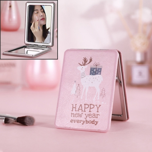 Portable Mini Princess Mirror Double-sided Glass Mirror Girl Folding Vanity Mirror(Square Deer)