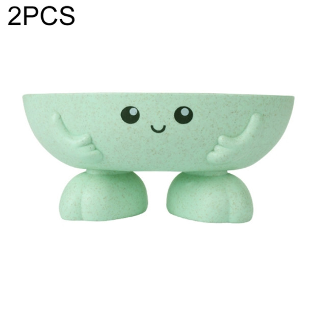 2 PCS Cartoon Soap Box With Wheat Straw(Green)