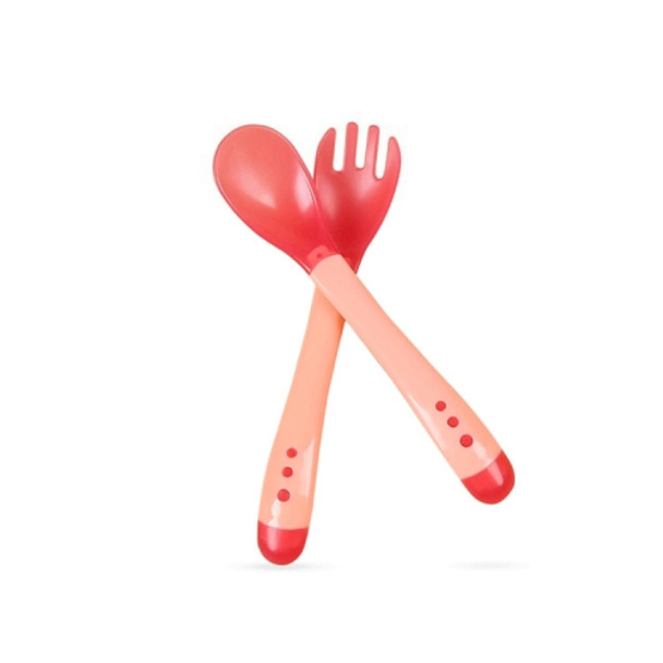 2 Set Baby Silicon Spoon Safety Temperature Sensing Baby Flatware Feeding Spoon(Pink)