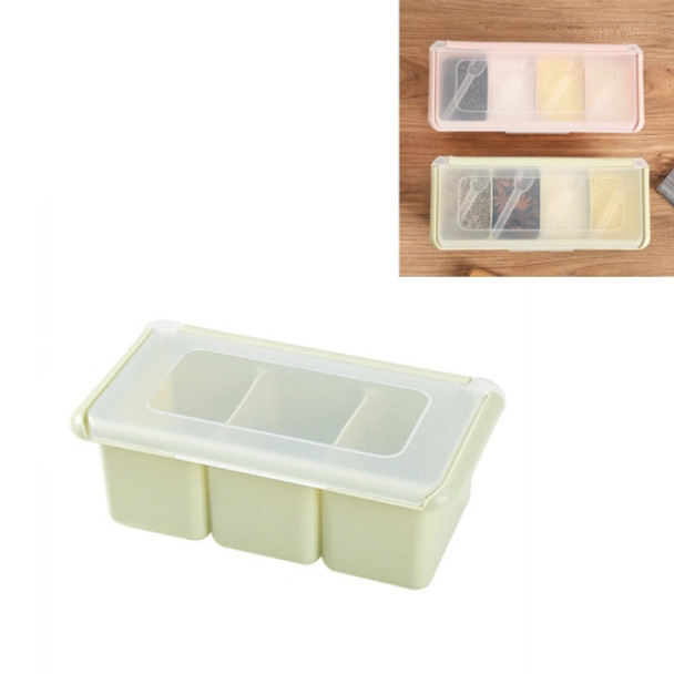 Kitchen Plastic Square Seasoning Box Condiment Bottle with Lid, Style:Four Grids(Green)