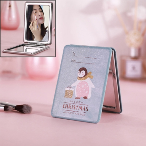 Portable Mini Princess Mirror Double-sided Glass Mirror Girl Folding Vanity Mirror(Square Penguin )