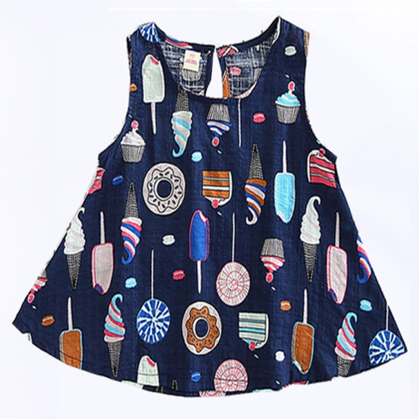 Baby Girls Fashion Donut Print Sleeveless Dress, Kid Size: 110 Yards(Royal Blue)