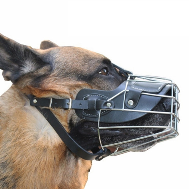 Steel Cage Style Dog Basket Wire Muzzle Protective Snout Cover with Leather Strap, Size: M(Black)