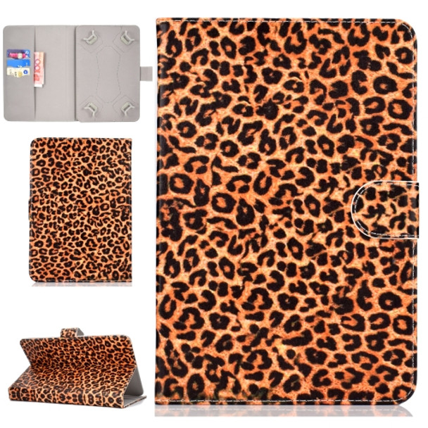 For 10 inch Universal Tablet PC Colored Drawing Pattern Horizontal Flip PU Leather Case with Holder & Card Slot(Yellow Leopard)