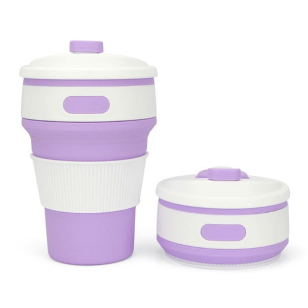 350ml Folding Portable Silicone Coffee Cup Multi-function Travel Cup (Purple)