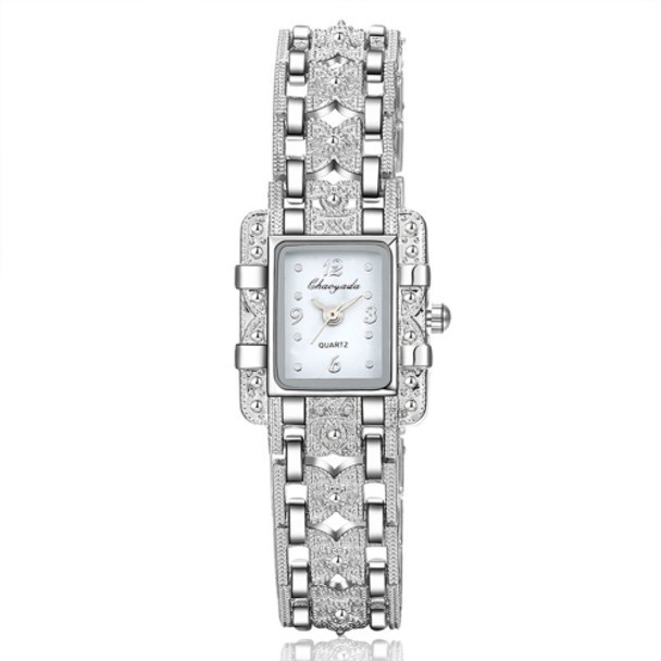Square Dial Stainless Steel Strap Quartz Watch(White)
