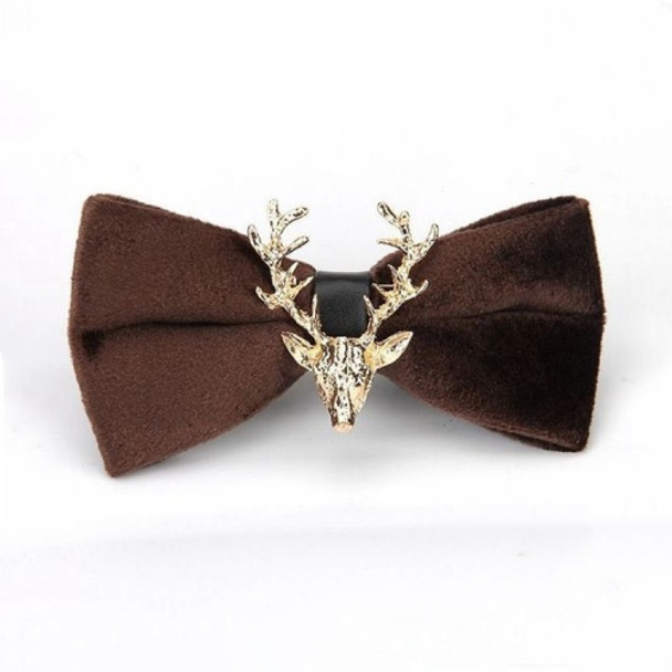 Pleuche Christmas Elk Head Wedding Bow Tie(Coffee LT-006)