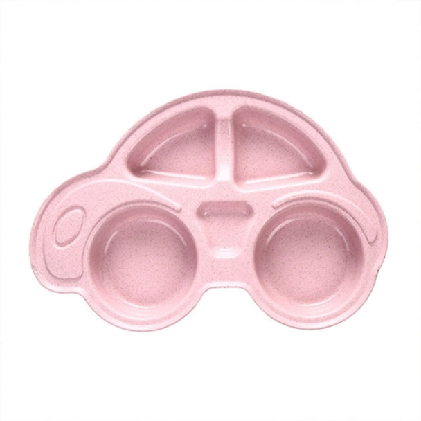 Baby Bowls Plate Tableware Infant Bamboo Feeding Bowl Cute Cartoon Car(Pink)