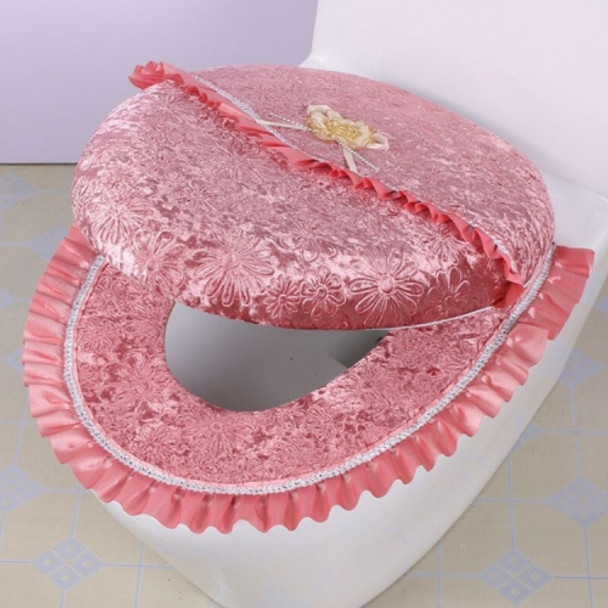 2 PCS /Set Pasted Toilet Seat Cushion Set Closestool Washable Soft Warmer Cover Pad Cushion( Pink)